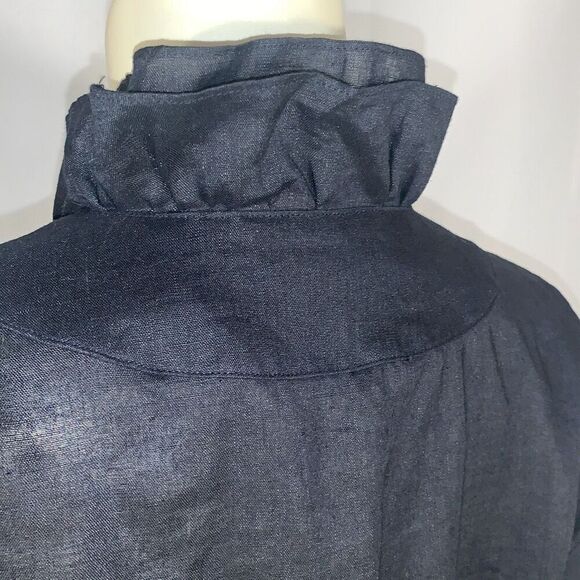 Vintage Y2K Black Ruffled Button Down Linen Top Size 12 - Picture 7 of 16